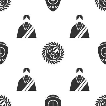 Set Easter egg, Easter egg in a wicker nest and Jesus Christ on seamless pattern 스톡 일러스트