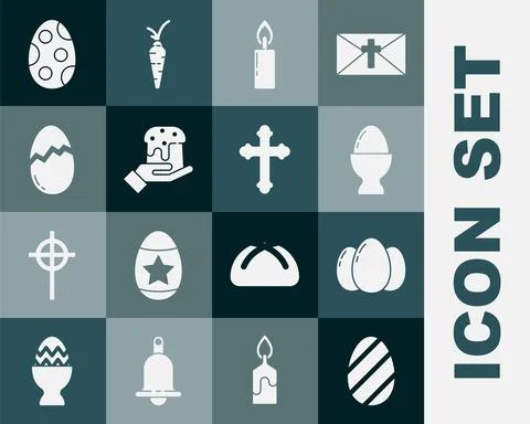 Set Easter egg, eggs, on stand, Burning candle, Human hand easter cake, Broken Stock Illustration