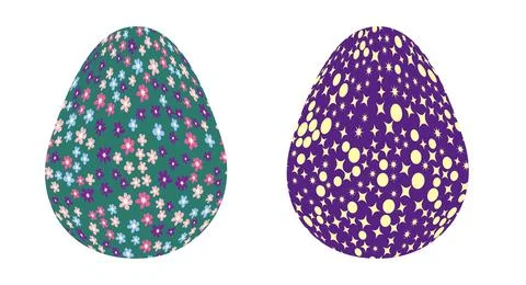 Set of Easter egg with flowers and stars. Seamless patterned eggs with polka  イラスト素材