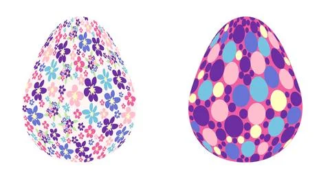 Set of Easter egg with flowers and stars. Seamless patterned eggs with polka  Stockillustratie