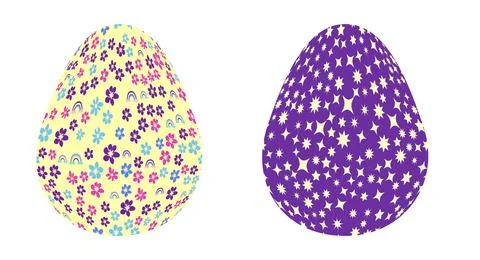 Set of Easter egg with flowers and stars. Seamless patterned eggs with polka  イラスト素材