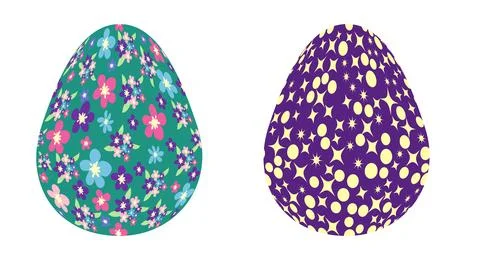 Set of Easter egg with flowers and stars. Seamless patterned eggs with polka  イラスト素材