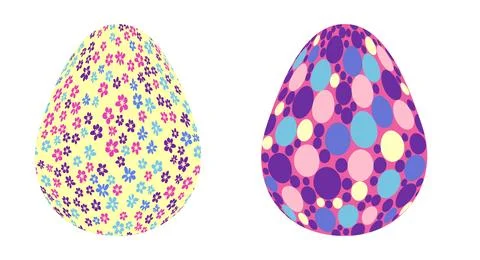 Set of Easter egg with flowers and stars. Seamless patterned eggs with polka  イラスト素材