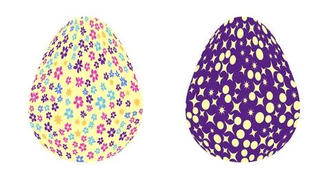 Set of Easter egg with flowers and stars. Seamless patterned eggs with polka  イラスト素材
