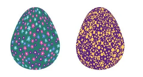 Set of Easter egg with flowers and stars. Seamless patterned eggs with polka  イラスト素材