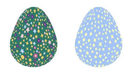 Set of Easter egg with flowers and stars. Seamless patterned eggs with polka  イラスト素材