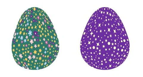 Set of Easter egg with flowers and stars. Seamless patterned eggs with polka  イラスト素材