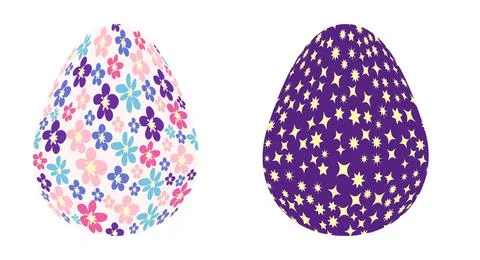 Set of Easter egg with flowers and stars. Seamless patterned eggs with polka  イラスト素材