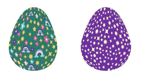 Set of Easter egg with flowers and stars. Seamless patterned eggs with polka  Stock Illustration