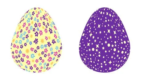 Set of Easter egg with flowers and stars. Seamless patterned eggs with polka  イラスト素材