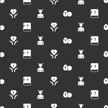 Set Easter egg, Holy bible book, Religious cross in heart and Krampus, heck on Stock Illustration