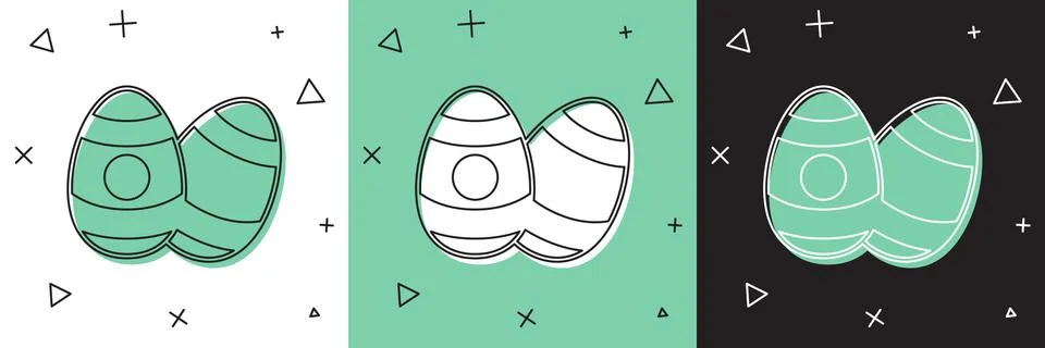 Set Easter egg icon isolated on white and green, black background. Happy Easter 스톡 일러스트