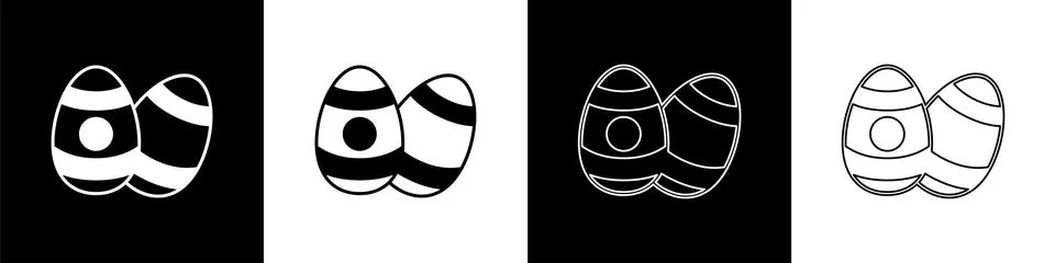 Set Easter egg icon isolated on black and white background. Happy Easter. Vector Stock Illustration