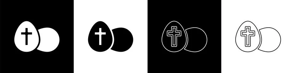 Set Easter egg icon isolated on black and white background. Happy Easter. Vector Stock Illustration