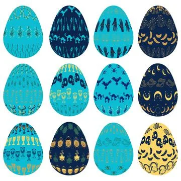 Set of Easter Egg of magic symbols, celestial Astrological, magical and esote イラスト素材