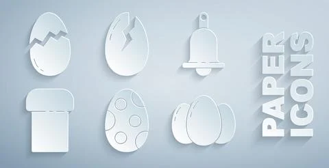 Set Easter egg, Ringing bell, cake, eggs, Broken and icon. Vector Illustrazione stock