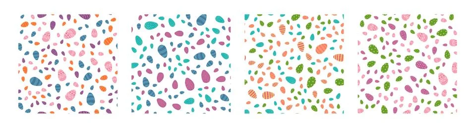 Set of Easter egg seamless patterns in cartoon flat style. Vector illustration 스톡 일러스트