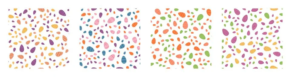 Set of Easter egg seamless patterns in cartoon flat style. Vector illustration Illustrazione stock