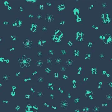 Set Easter egg, Shovel, Flower and Bottle with love potion on seamless pattern イラスト素材