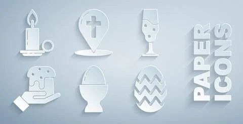 Set Easter egg on a stand, Wine glass, Human hand easter cake, Map pointer with 스톡 일러스트
