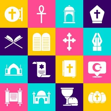 Set Easter egg, Star and crescent, Hands in praying position, Muslim Mosque, The Stock Illustration