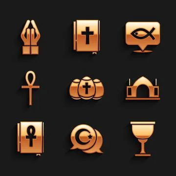 Set Easter egg, Star and crescent, Holy grail or chalice, Hindu spiritual temple Stock Illustration
