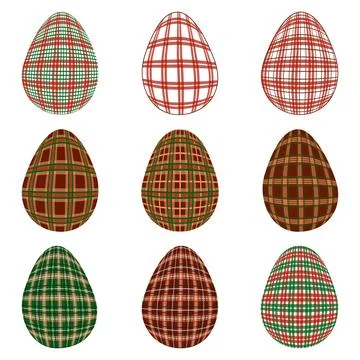 Set of Easter egg in a tartan pattern. Scottish pattern in a colorful check.  库存插图