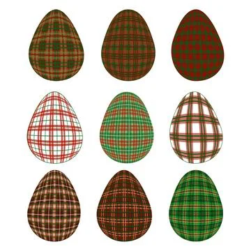 Set of Easter egg in a tartan pattern. Scottish pattern in a colorful check.  스톡 일러스트