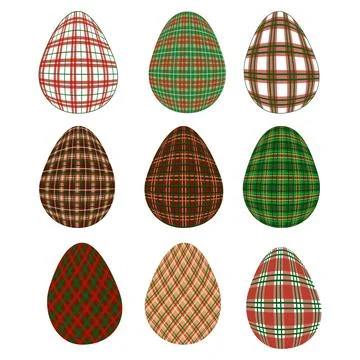 Set of Easter egg in a tartan pattern. Scottish pattern in a colorful check.  库存插图