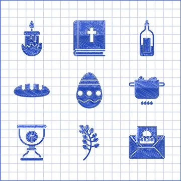 Set Easter egg, Willow leaf, Greeting card with Happy, Egg hot pot, Christian Stock Illustration