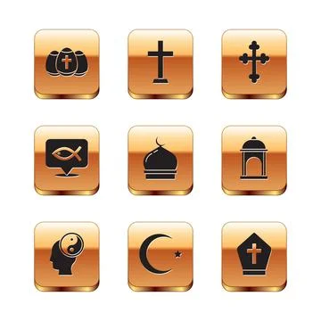 Set Easter egg, Yin Yang, Star and crescent, Muslim Mosque, Christian fish Stock Illustration