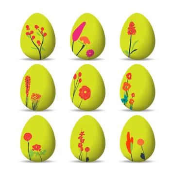 Set Easter eggs and happy easter with floral Stock Illustration