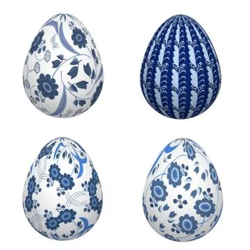 Set of Easter eggs with blue patterns Stock Illustration