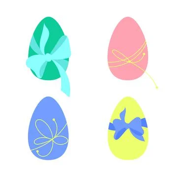 Set of easter eggs with bows. Flat vector elements for Easter greetings. 库存插图