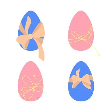 Set of easter eggs with bows. Flat vector elements for Easter greetings. 스톡 일러스트