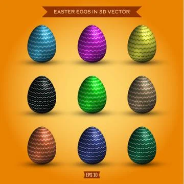Set of easter eggs, colored high-quality illustrations modern design Stock Illustration