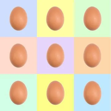 Set of Easter eggs on colorful backgrounds.. Top view Stock Photos