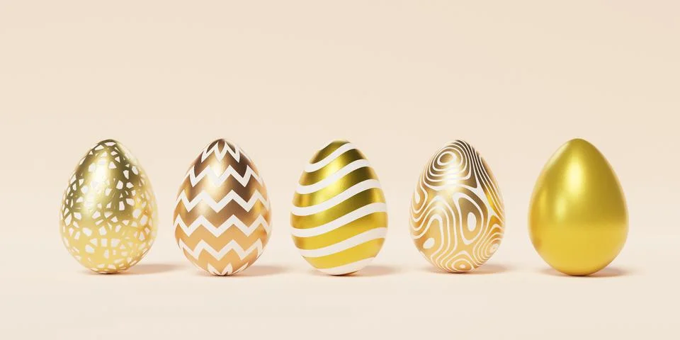 Set of Easter eggs decorated with golden textures and patterns 스톡 일러스트