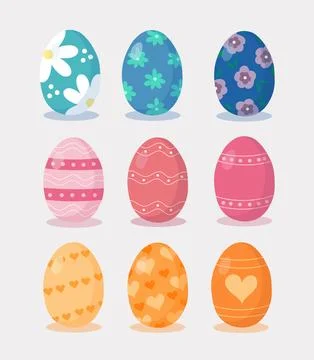 Set of Easter eggs different colors and textures. Happy easter spring holiday. Stock Illustration