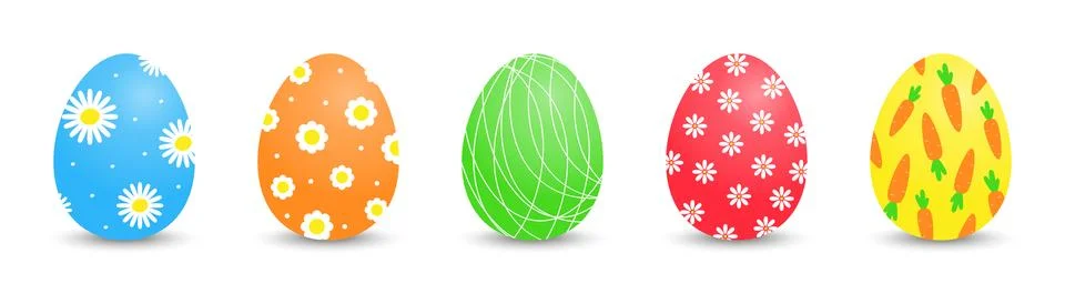 Set of Easter eggs with different designs on a white background. Stock Illustration