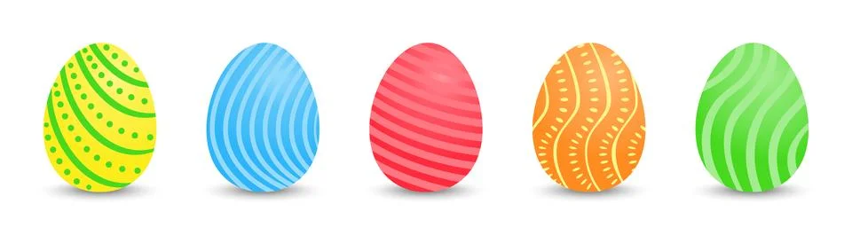 Set of Easter eggs with different designs on a white background. イラスト素材