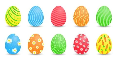 Set of Easter eggs with different designs on a white background. イラスト素材