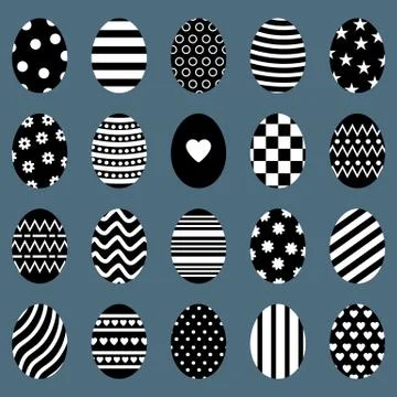 Set of Easter Eggs. Different Egg Silhouettes with Stripes and Dots. Vector. Stock Illustration