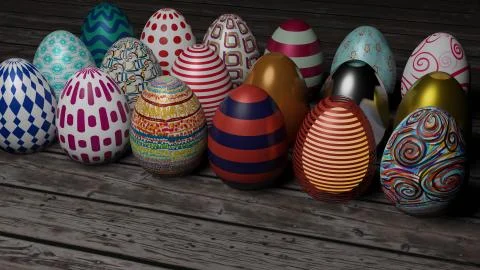 Set of easter eggs with different pattern isolated on white background with s イラスト素材