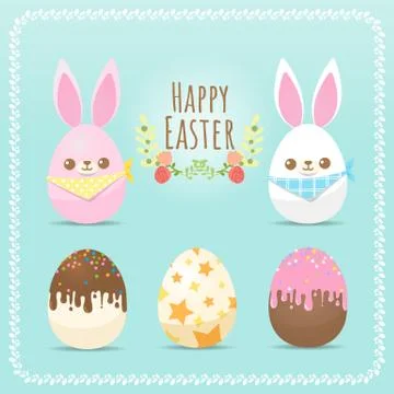 Set of Easter eggs in different style of decoration with lettering text inscr Illustrazione stock