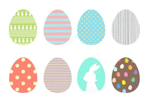 Set of Easter eggs in different style on white background.Holiday design.Vect Illustrazione stock