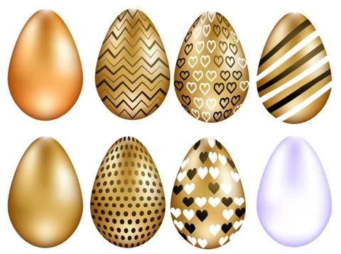 Set of Easter eggs with different texture on a white background.Spring holida Illustrazione stock