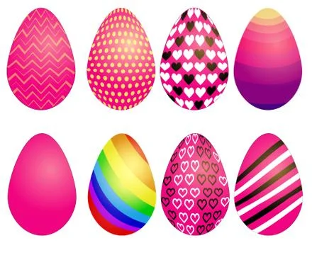 Set of Easter eggs with different texture on a white background.Spring holida Stockillustratie