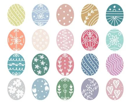 Set Easter eggs Doodle botanical illustration Ilustración de archivo