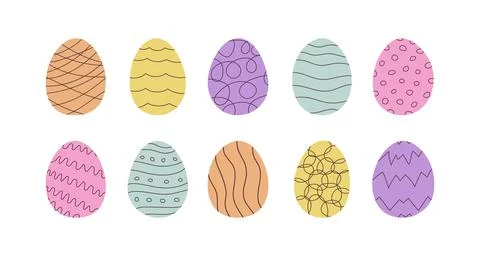 Set of Easter eggs in doodle style. Holiday food is Decorated with Abstract.. Stock Illustration